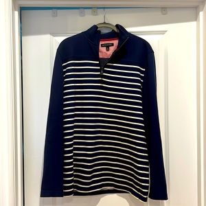 BANANA REPUBLIC cotton half zip navy and white striped sweater